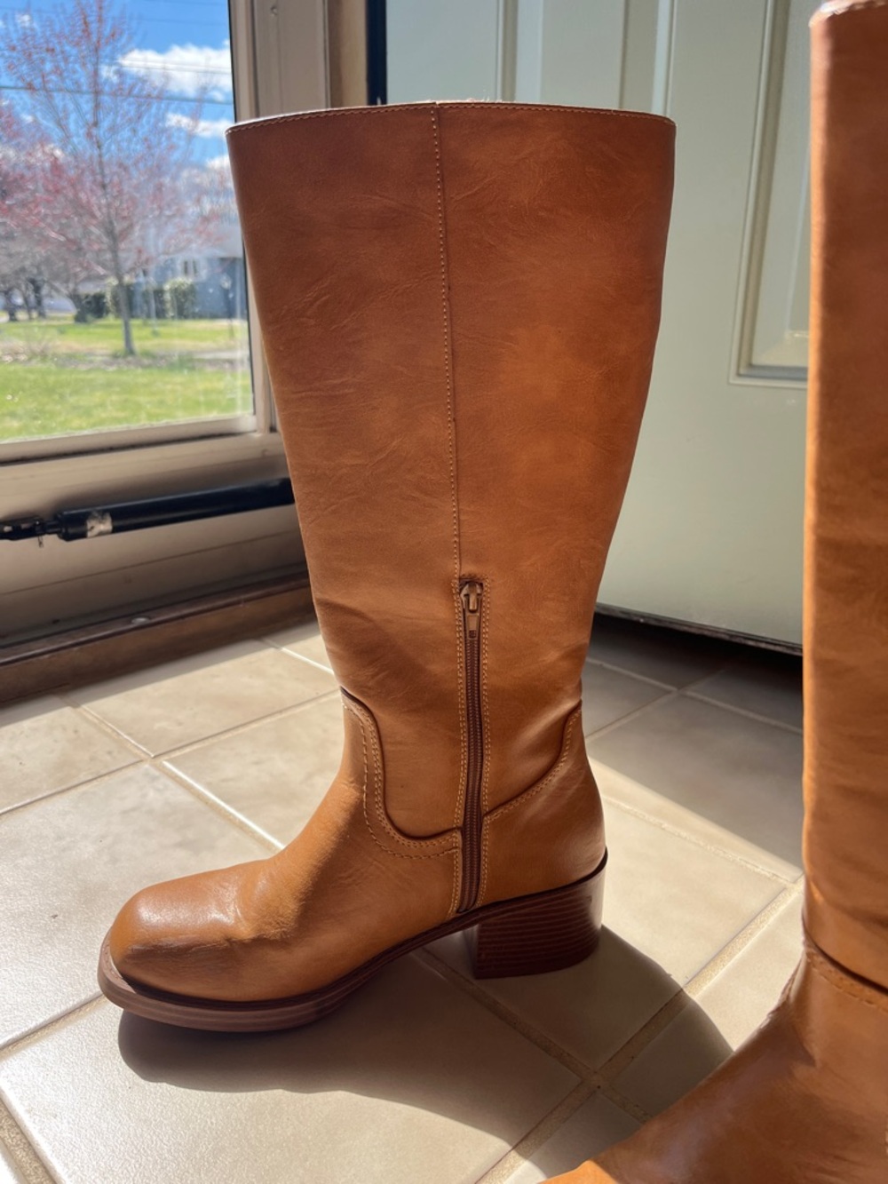 Haute Hippie Classic Tall Women's Camel Leather Heeled Boots Frye Look Alike - Picture 5 of 15